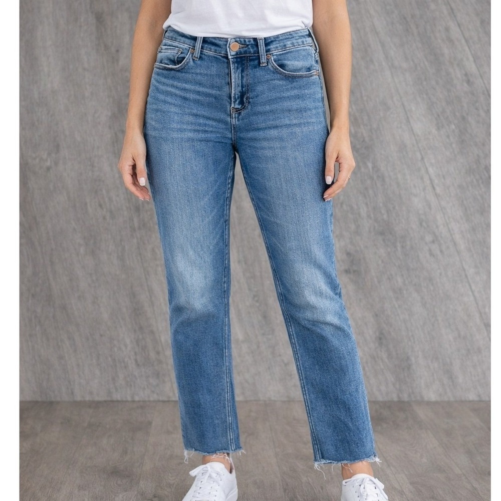 Dear John Blaire Stright Leg Jeans Medium Wash Raw Hem Denim Size‎ 29 US 8